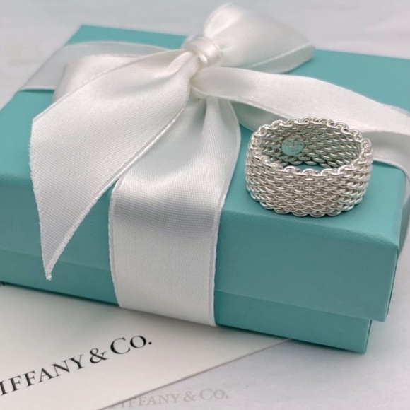 Tiffany & Co Somerset Mesh Ring Band Sterling Silver 925 Size 6 Gift Box Pouch - Picture 9 of 12